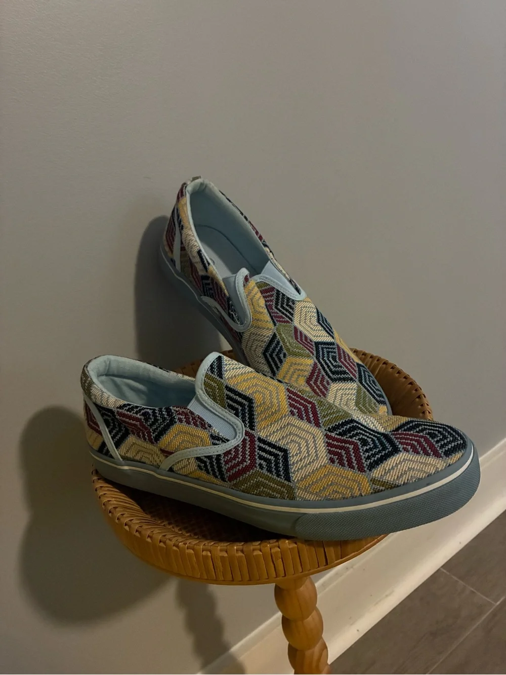 Geometric Slip-On Sneakers in Mustard, Olive, Black & Burgundy